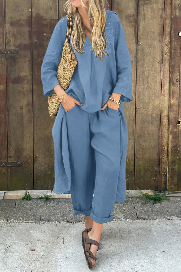 Stella | Elegant Loose V Neck Two Piece Set