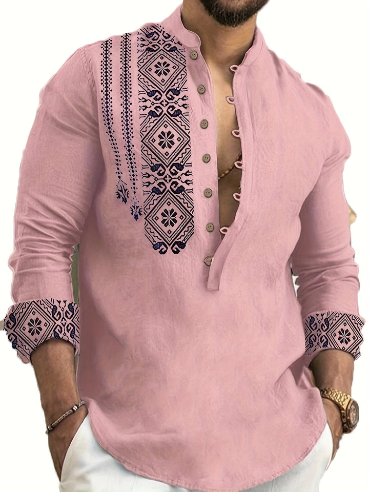 Rafael | Patterned Stand-Collar Henley Shirt