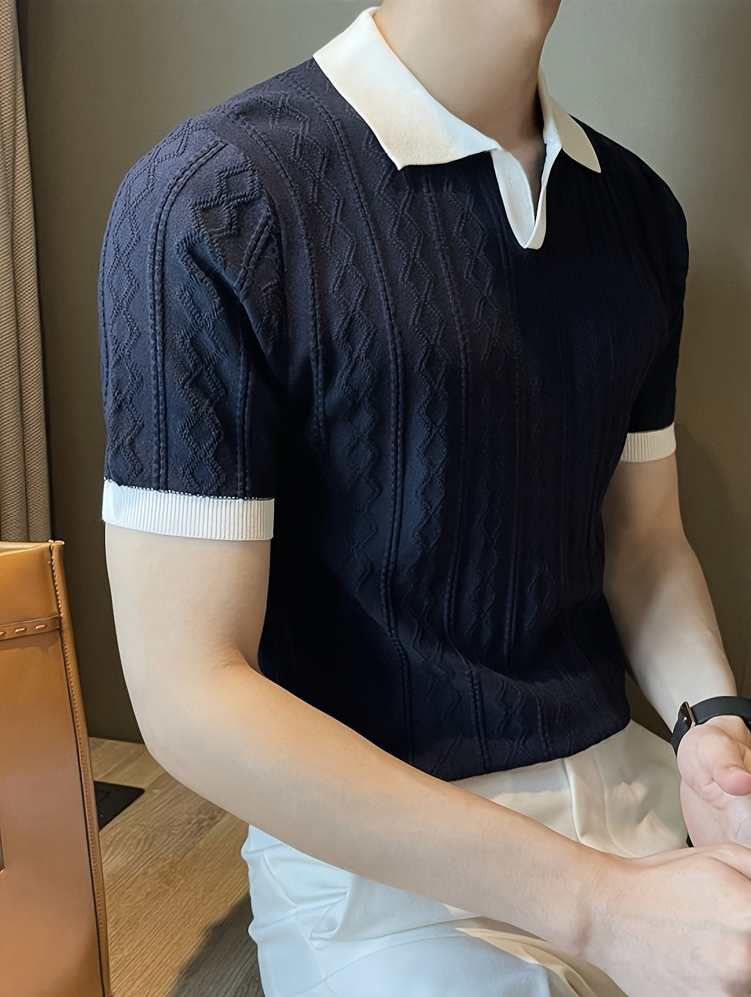 Damien | Textured Contrast-Collar Polo Shirt