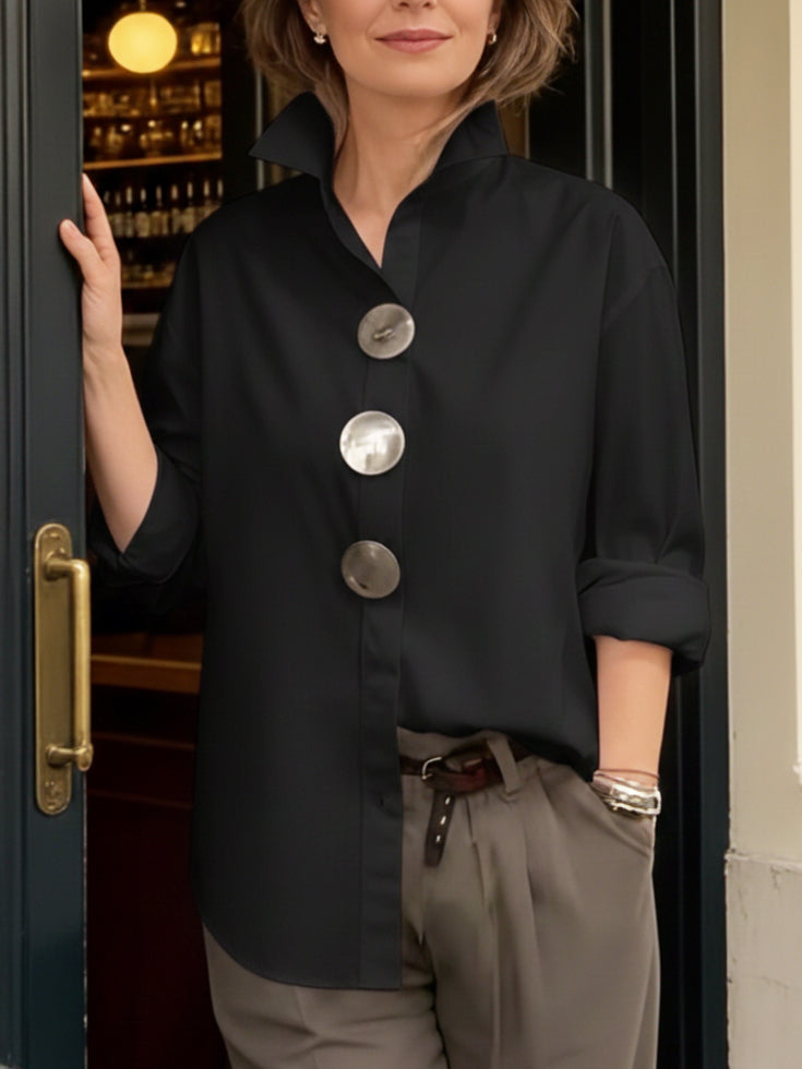 Rowena | Statement Button Stand-Collar Blouse