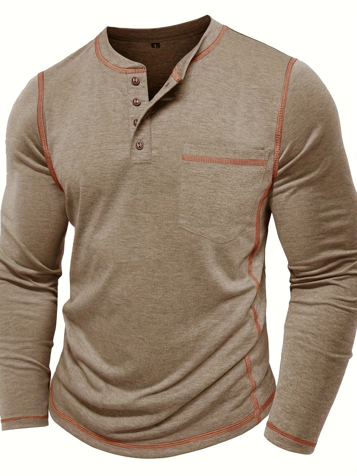 Duncan | Contrast-Stitch Long Sleeve Henley