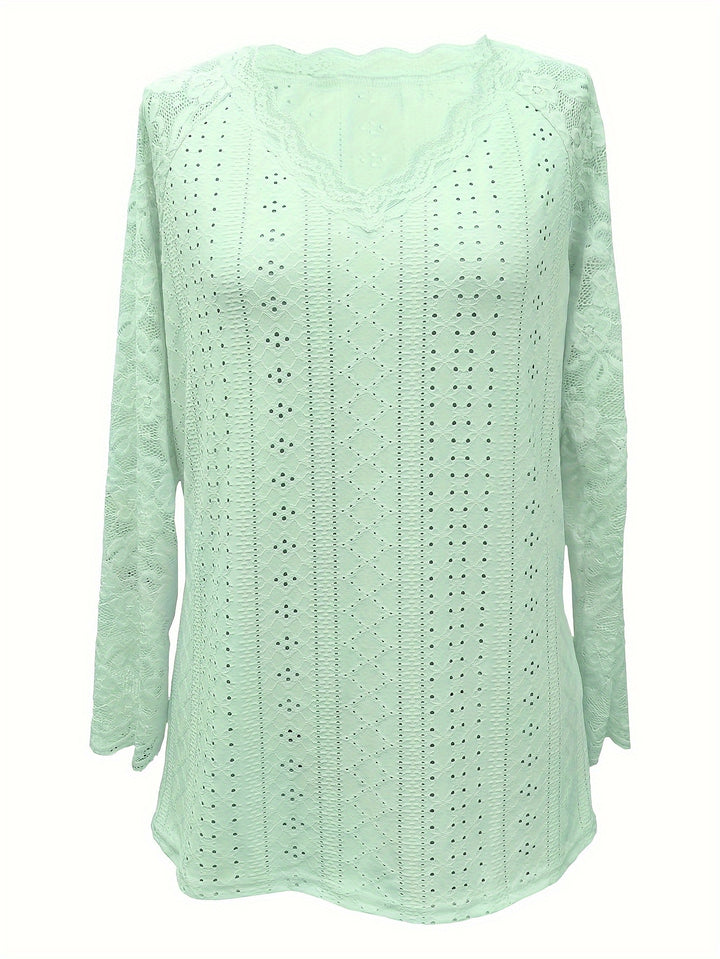 Susanna | Lace-Sleeve Tie-Neck Top