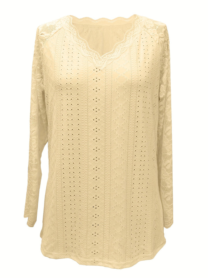 Susanna | Lace-Sleeve Tie-Neck Top