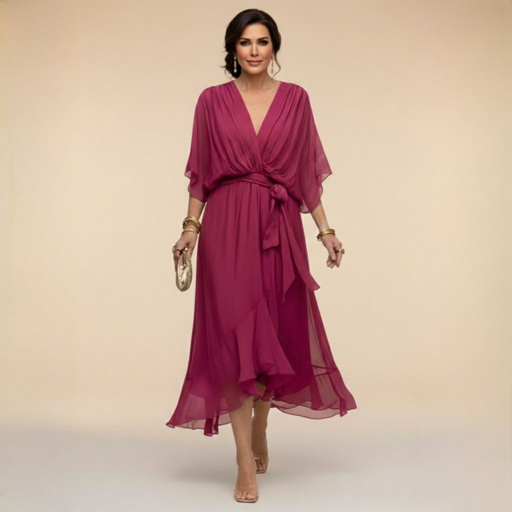 Abigail | Elegant Chiffon V Neck Dress