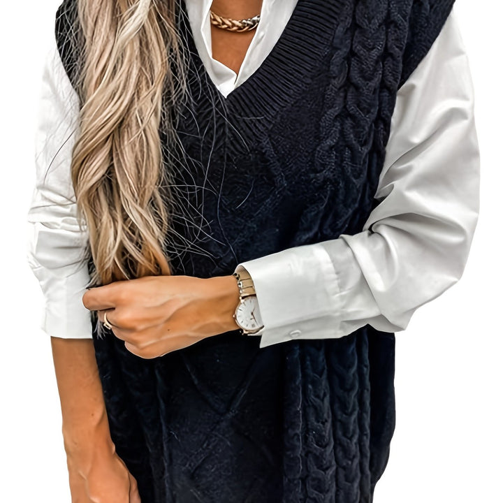 Genevieve | Cable-Knit V-Neck Sweater Vest