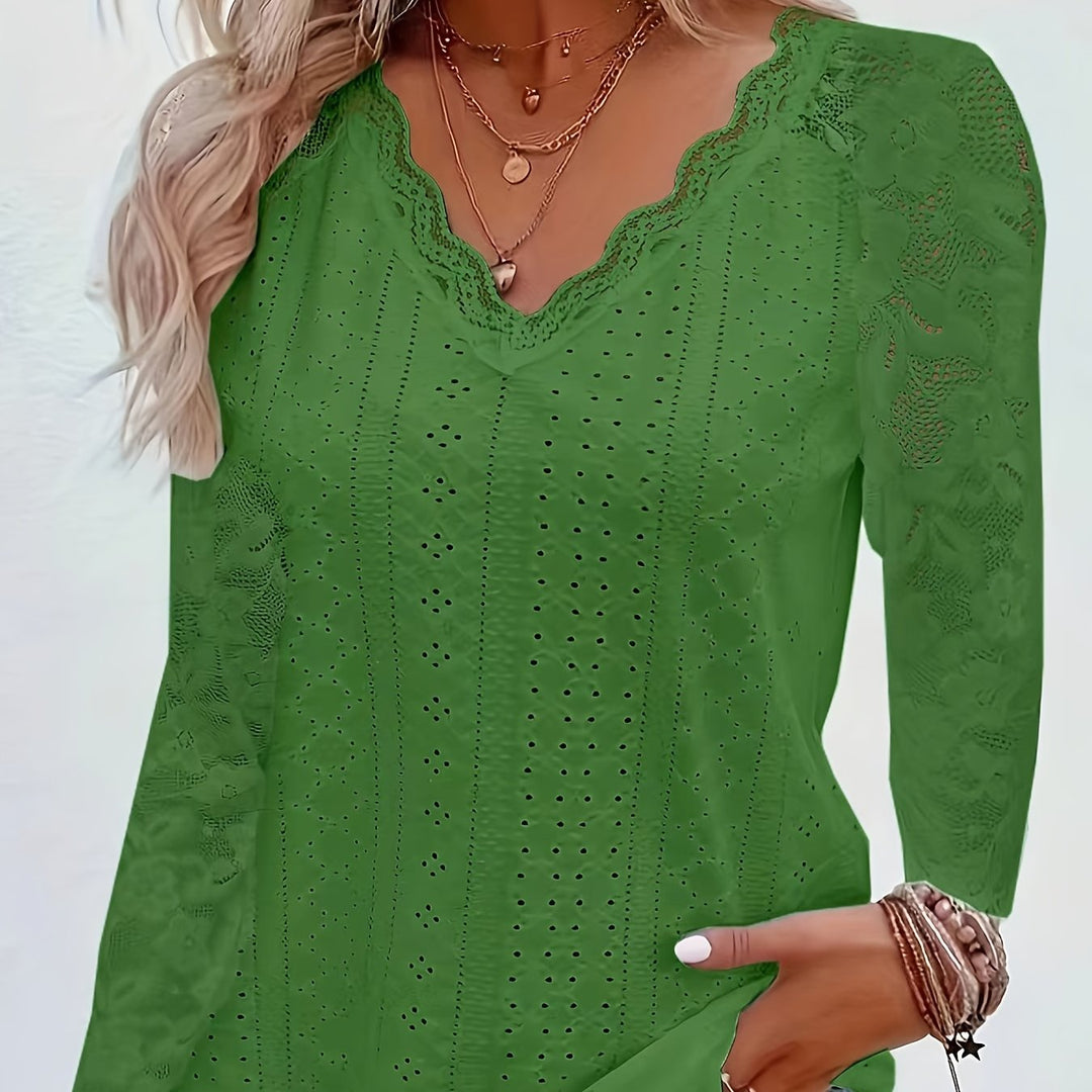 Susanna | Lace-Sleeve Tie-Neck Top
