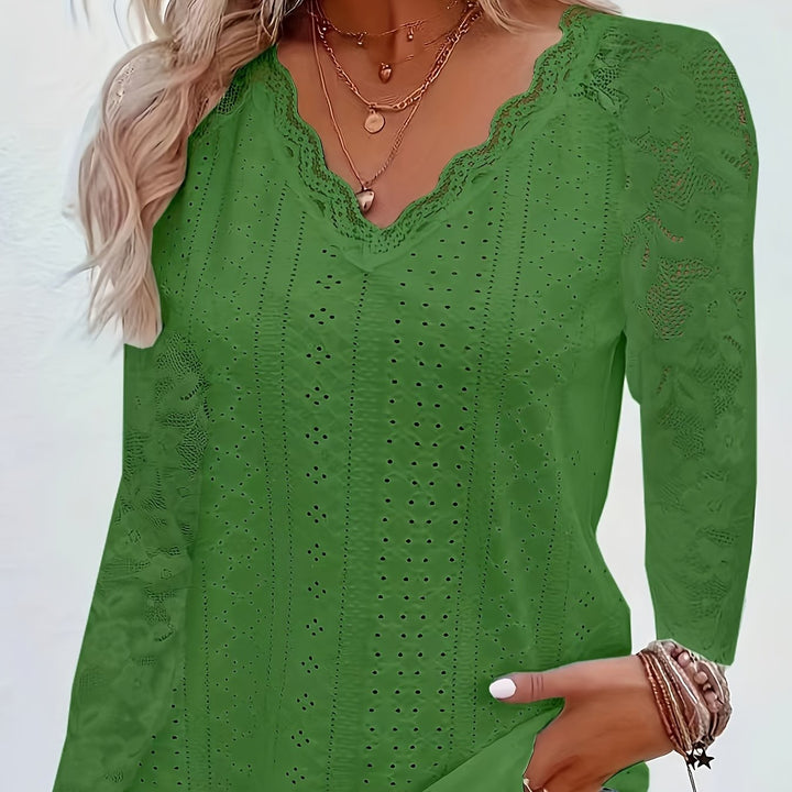 Susanna | Lace-Sleeve Tie-Neck Top