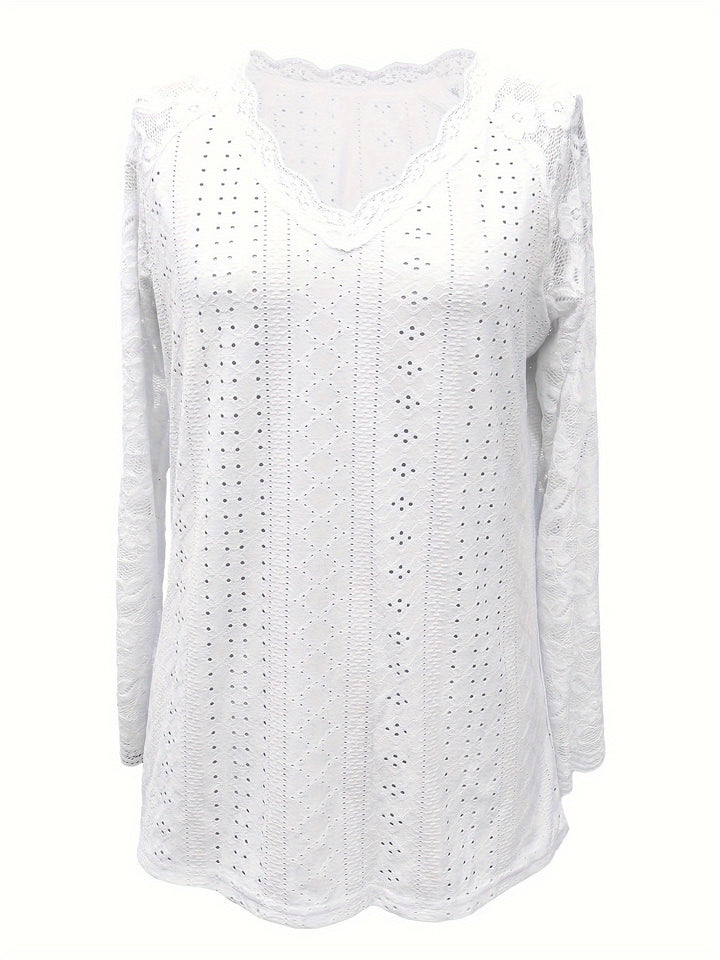 Susanna | Lace-Sleeve Tie-Neck Top