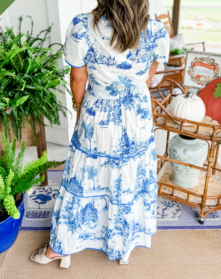 Eliza | Classic Elegant Toile Maxi Dress