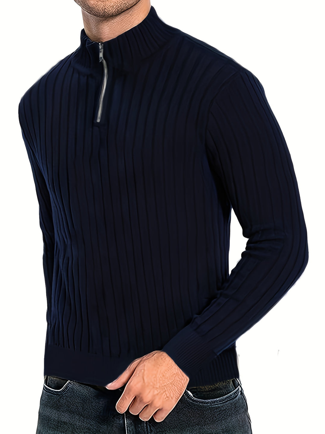 Clark | Ribbed Quarter-Zip Mock Neck Sweater