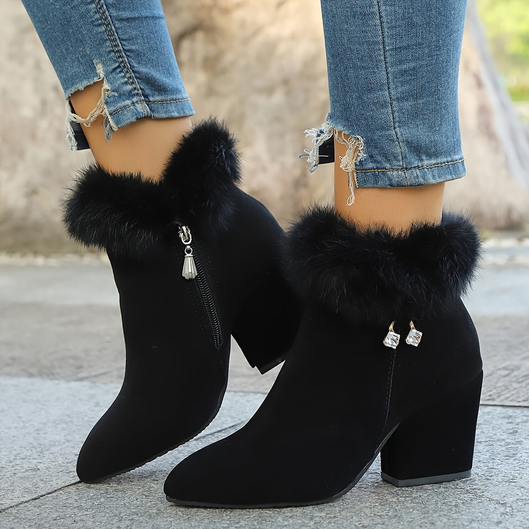 Rosanna | Fur-Trimmed Block Heel Ankle Boots