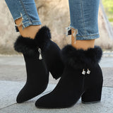 Rosanna | Fur-Trimmed Block Heel Ankle Boots