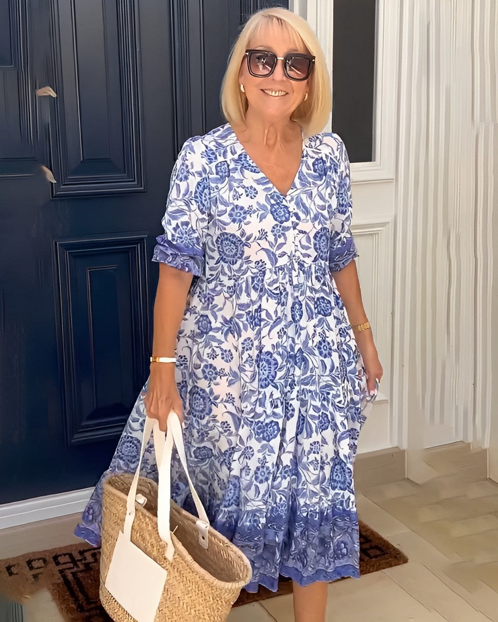 Keisha | Elegant Floral V Neck Dress