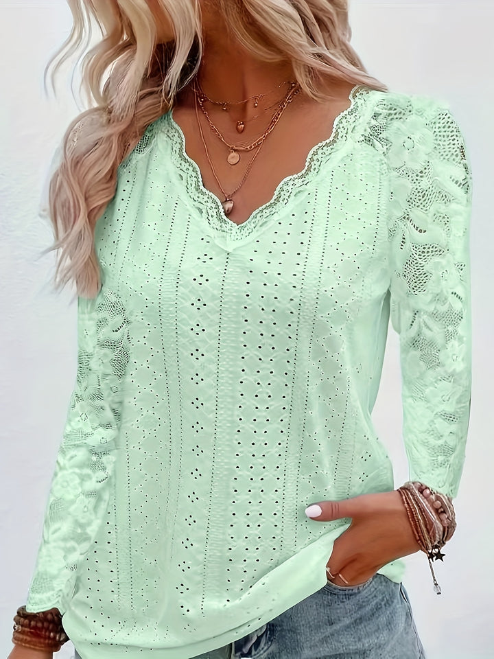 Susanna | Lace-Sleeve Tie-Neck Top