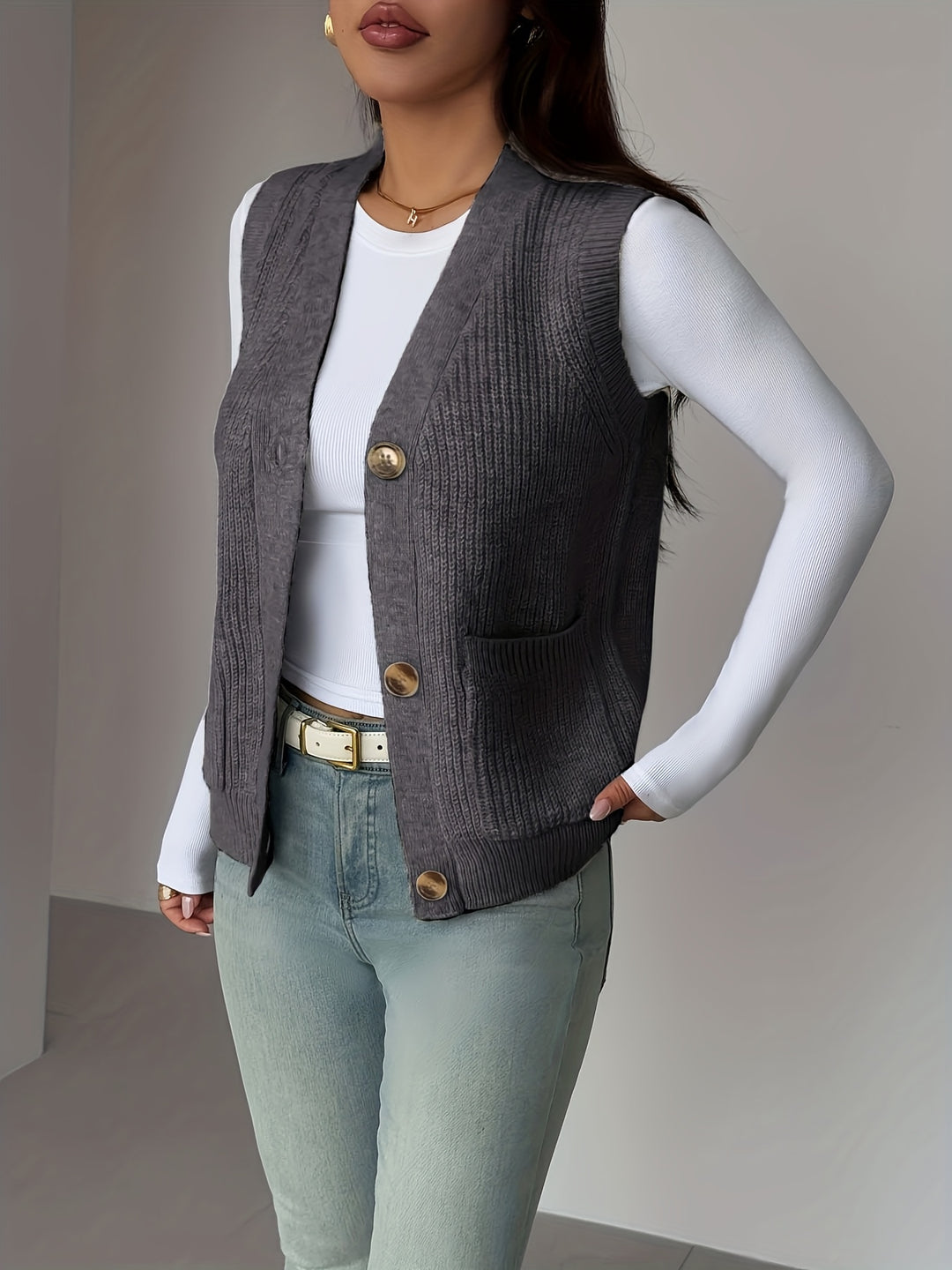 Rosaline | Textured Button-Front Vest