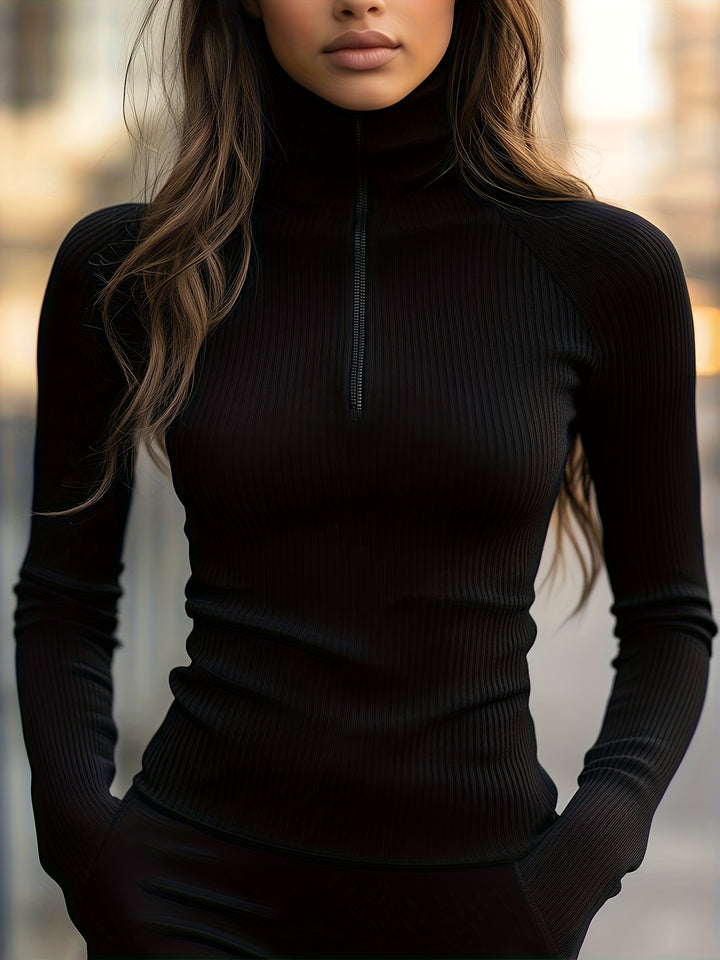 Ophelia | Sleek Half-Zip High-Neck Top