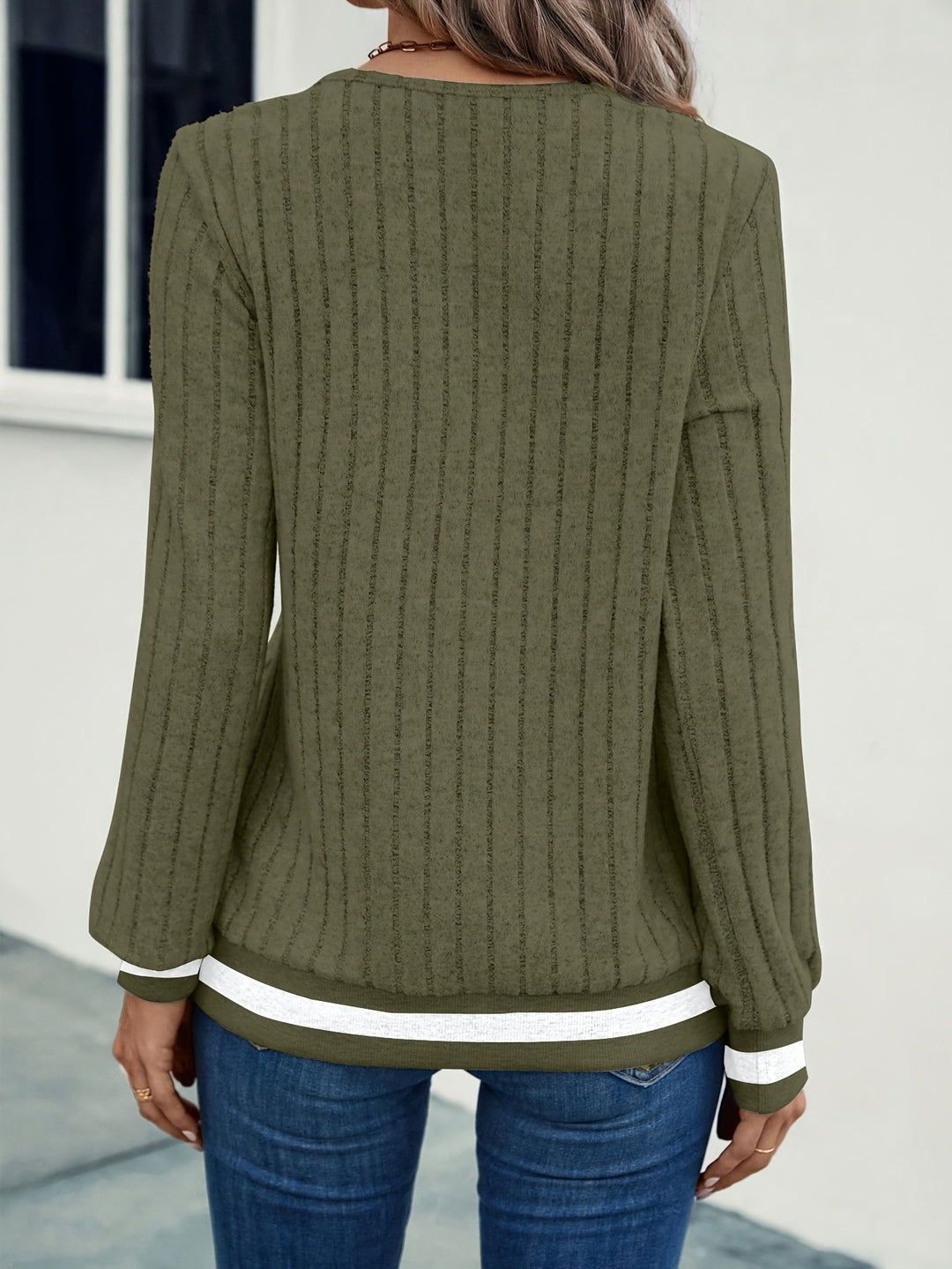 Nadia | Textured Color-Block Long Sleeve Top
