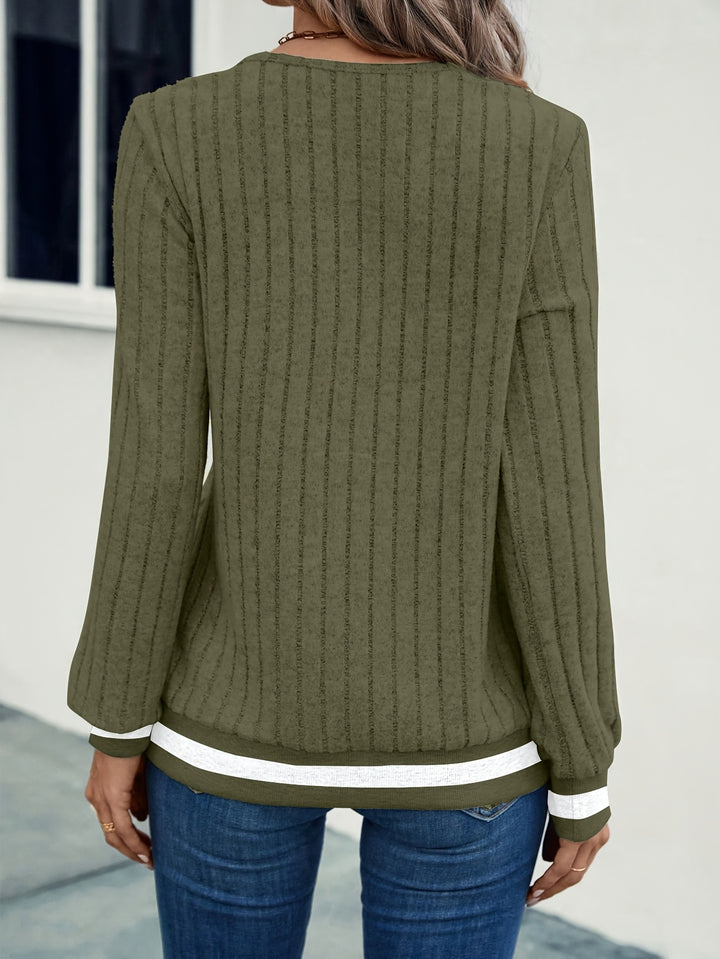 Nadia | Textured Color-Block Long Sleeve Top