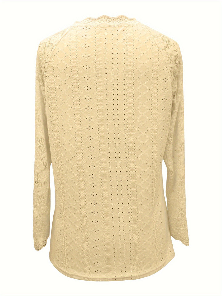 Susanna | Lace-Sleeve Tie-Neck Top