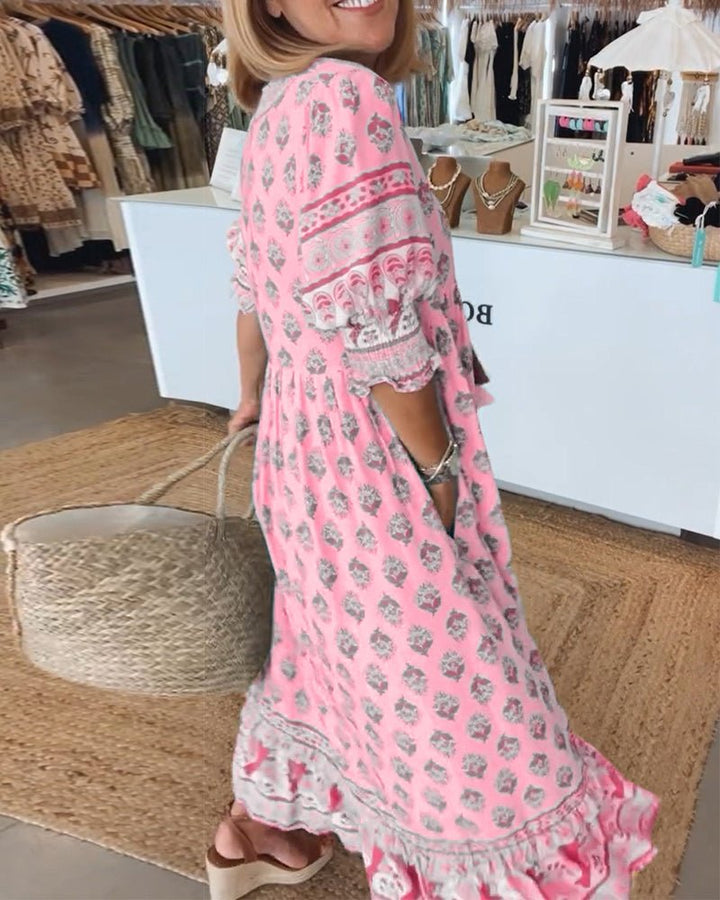 Mana | Elegant Floral V Neck Dress