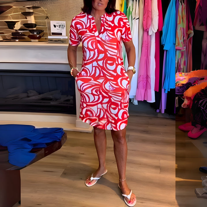 Corinne | Classic V-Neck Short Sleeve Dress