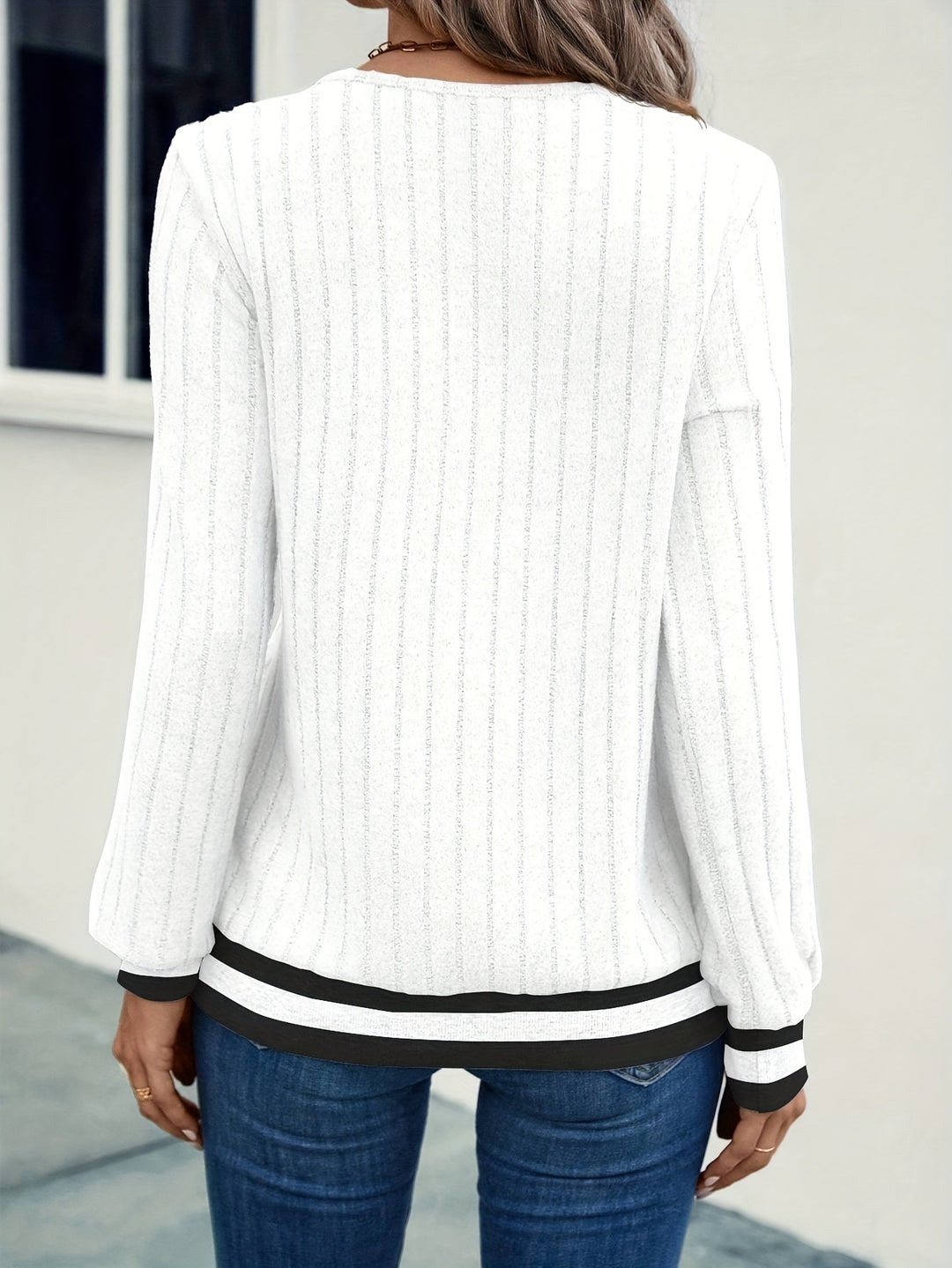 Nadia | Textured Color-Block Long Sleeve Top