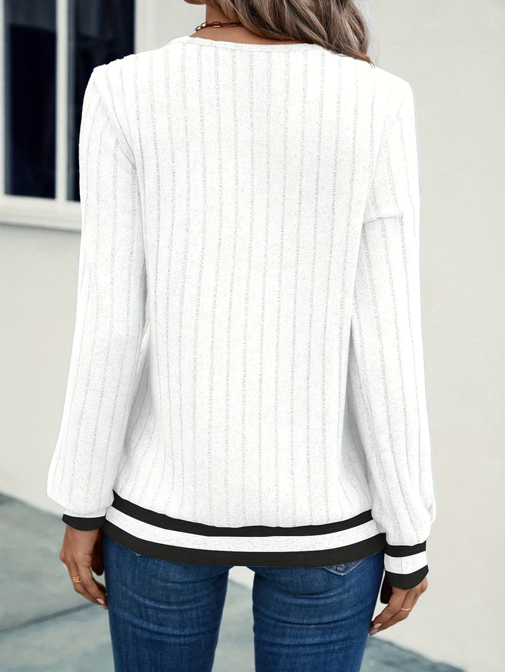 Nadia | Textured Color-Block Long Sleeve Top