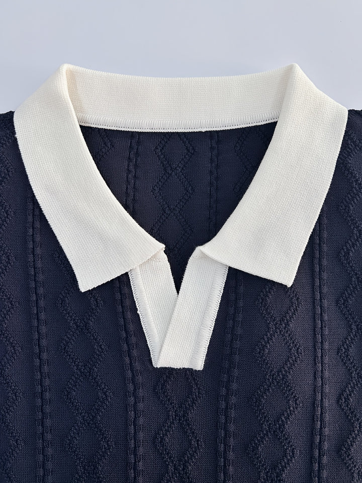 Damien | Textured Contrast-Collar Polo Shirt