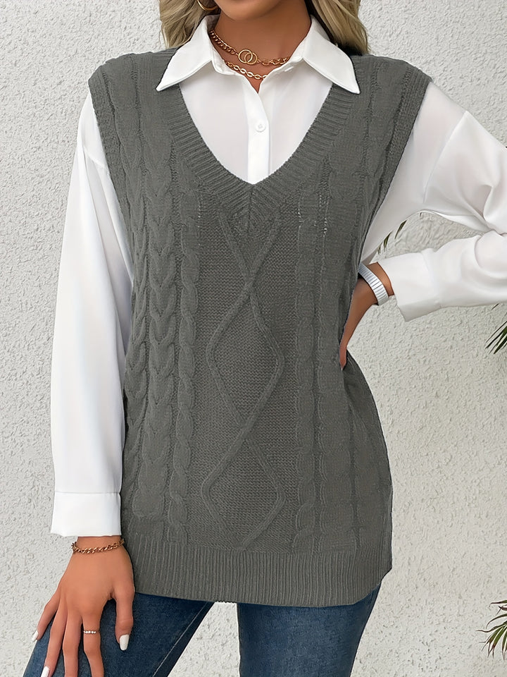 Genevieve | Cable-Knit V-Neck Sweater Vest