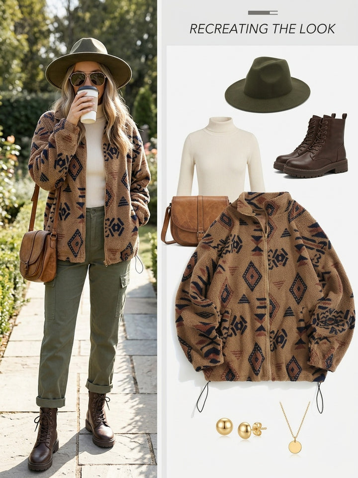 Dahlia | Patterned Plush Zip-Up Jacket