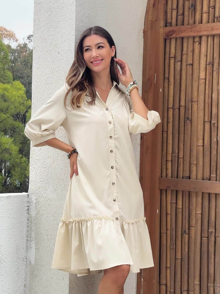 Maevelle | Elegant Boho Button Midi Dress