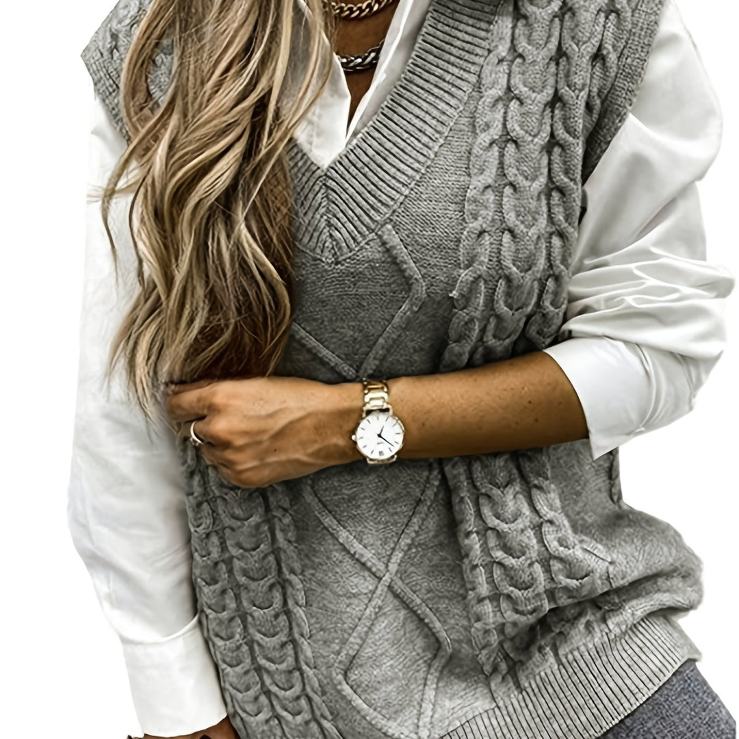 Genevieve | Cable-Knit V-Neck Sweater Vest