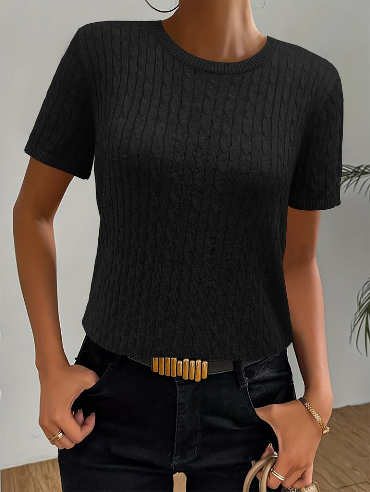 Elaine | Textured Round-Neck Short-Sleeve Top