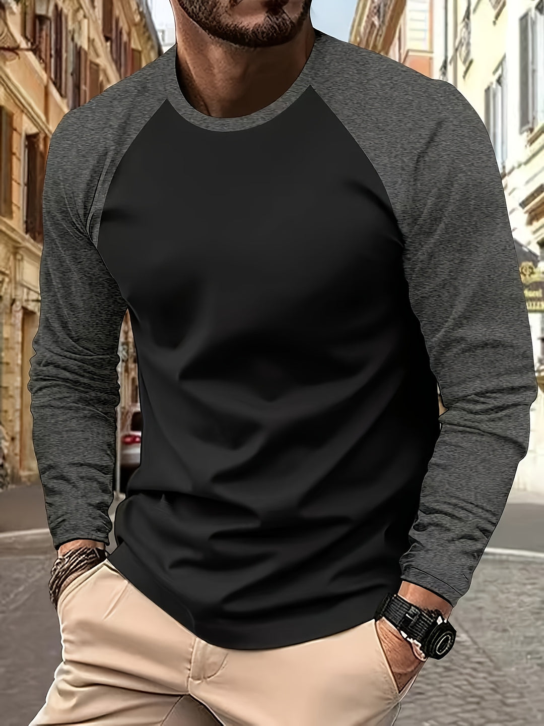 Roman | Two-Tone Raglan Long Sleeve Top