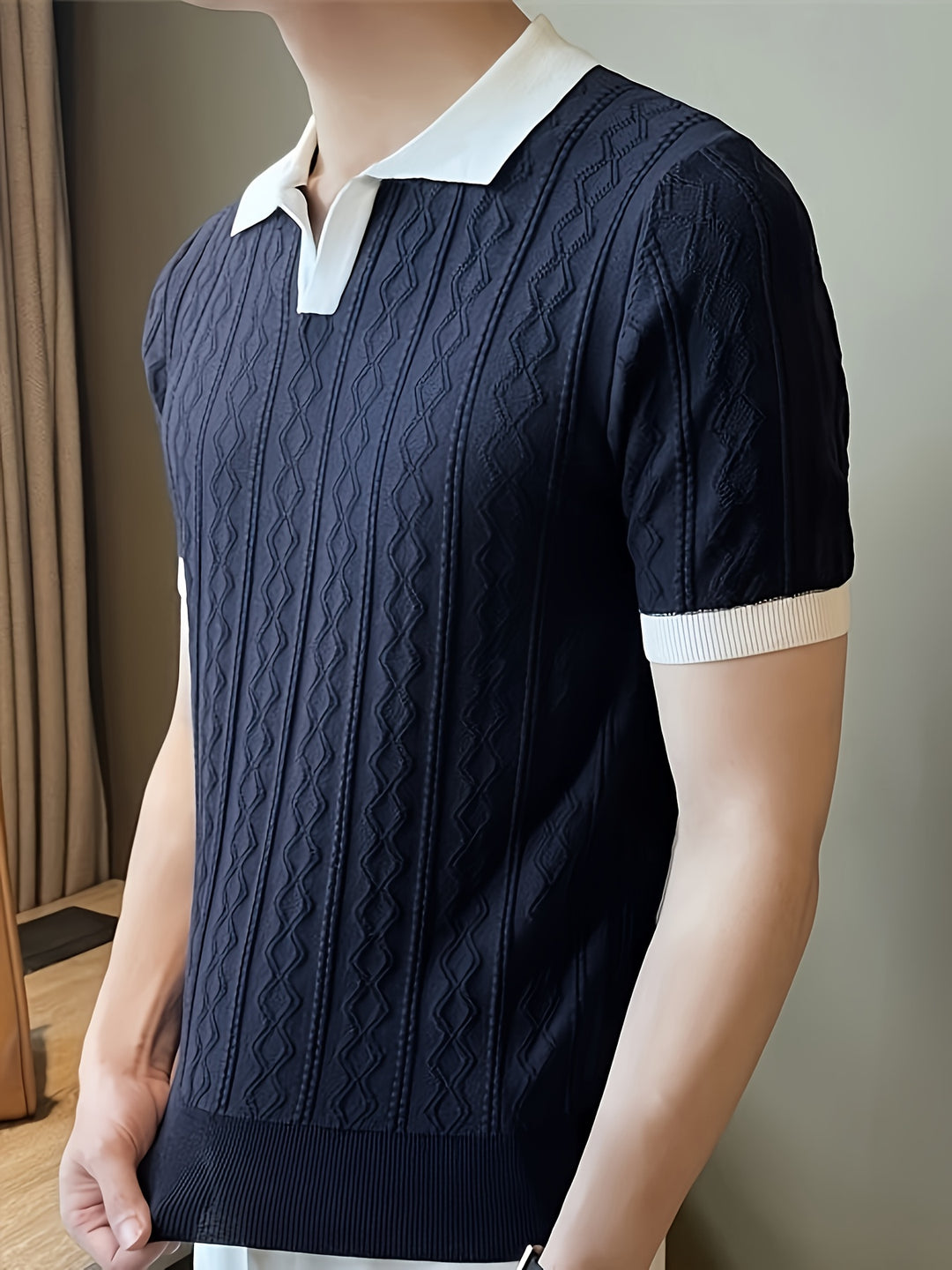 Damien | Textured Contrast-Collar Polo Shirt