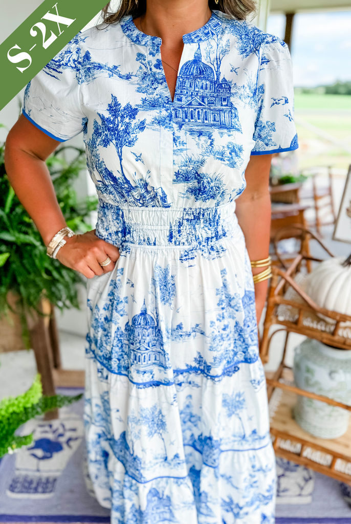 Eliza | Classic Elegant Toile Maxi Dress