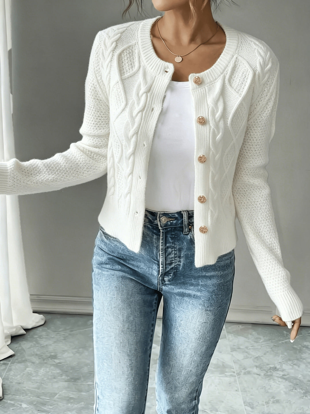 Matilda | Cable-Knit Button-Front Cardigan