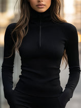 Isla | Sleek Half-Zip High-Neck Top