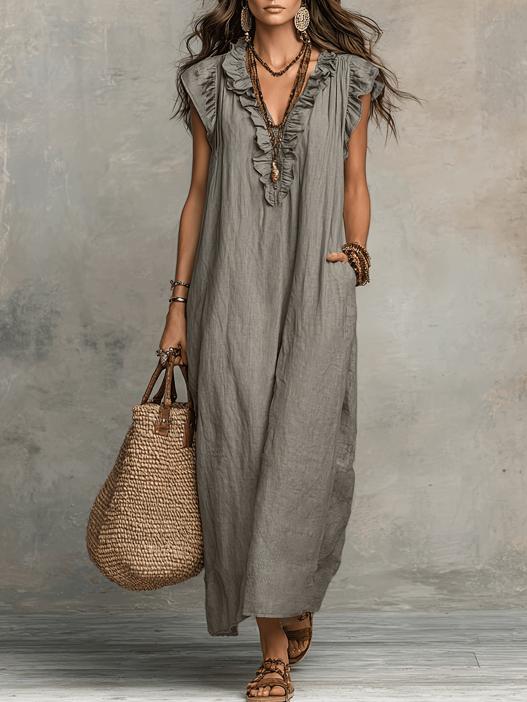 Talia | Bohemian Flutter-Sleeve Maxi Dress