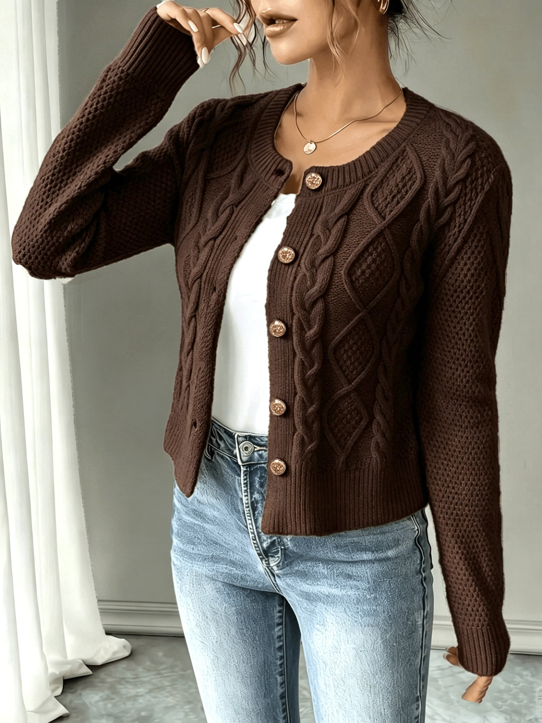 Matilda | Cable-Knit Button-Front Cardigan
