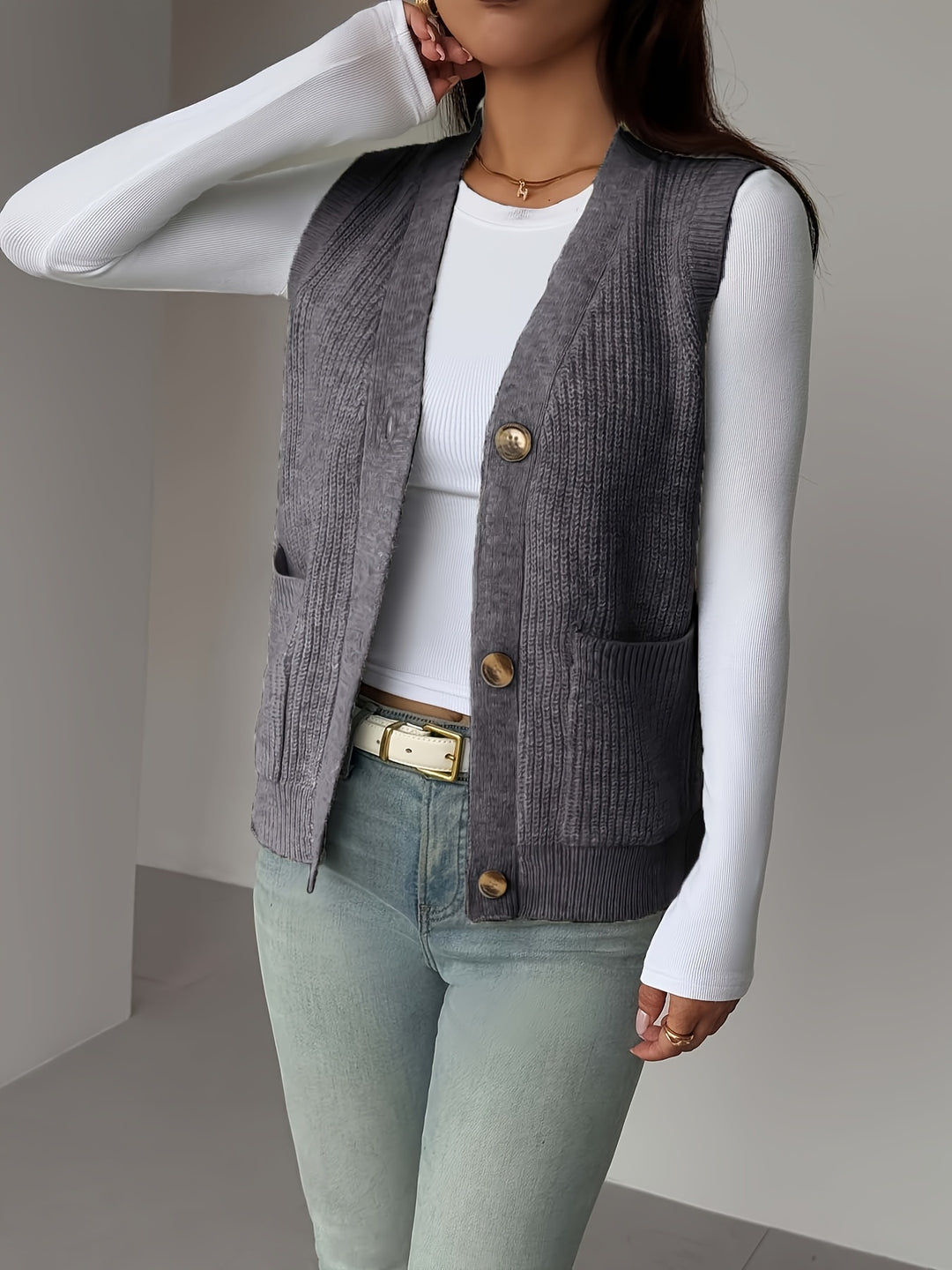 Rosaline | Textured Button-Front Vest