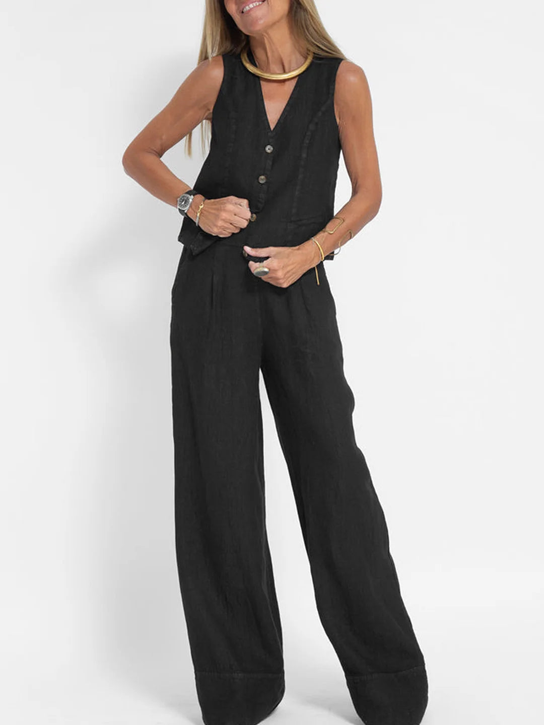Lauren | Elegant Vest and Wide Leg Pants Set