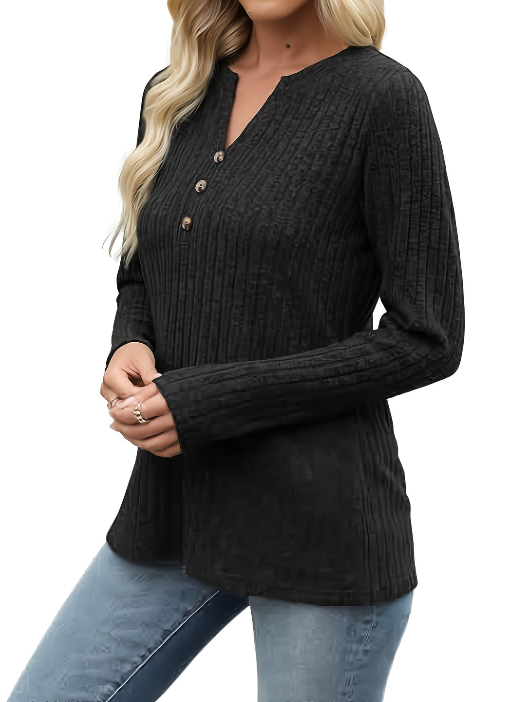 Gwyneth | Ribbed Button V-Neck Top