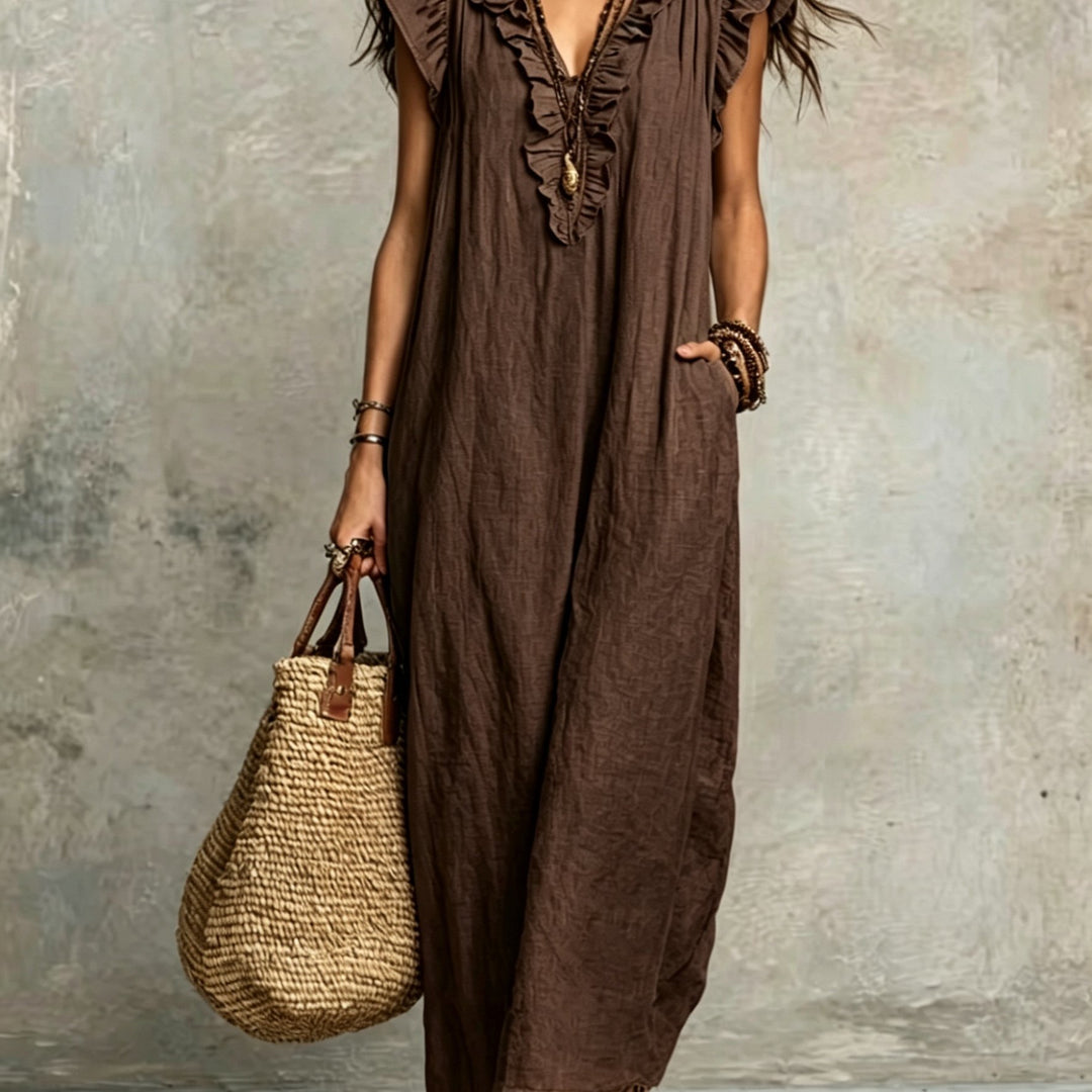 Talia | Bohemian Flutter-Sleeve Maxi Dress