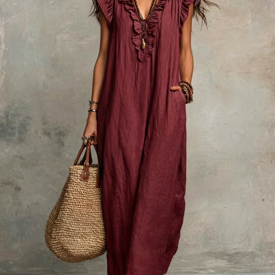 Talia | Bohemian Flutter-Sleeve Maxi Dress