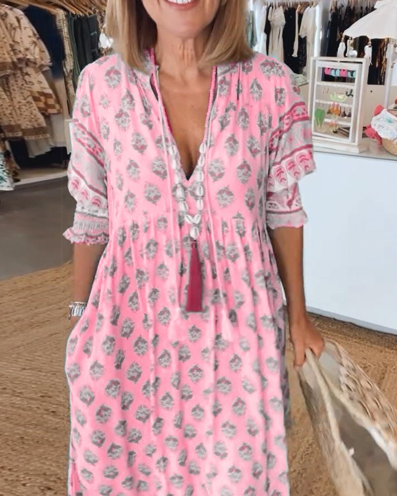 Mana | Elegant Floral V Neck Dress