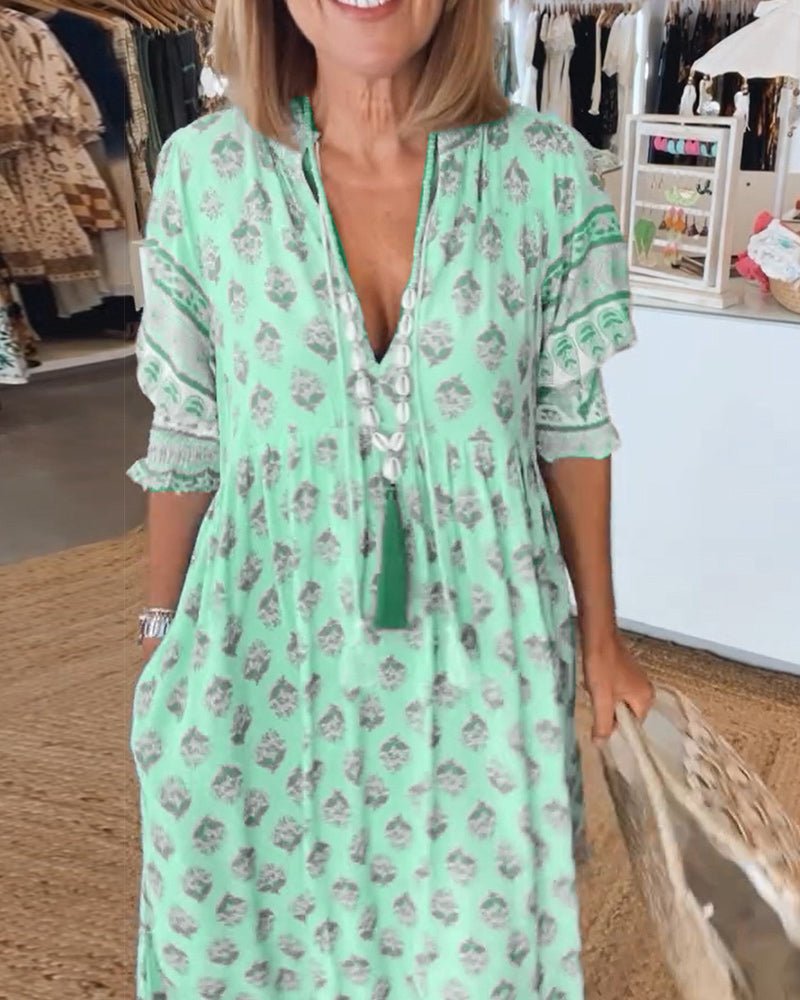 Mana | Elegant Floral V Neck Dress