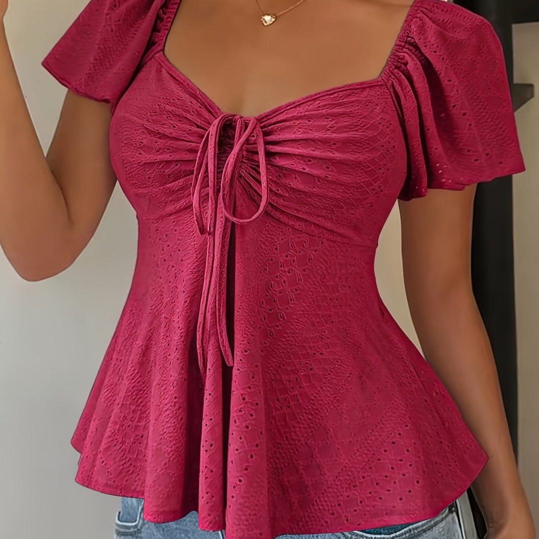 Juliet | Textured Drawstring Peplum Top
