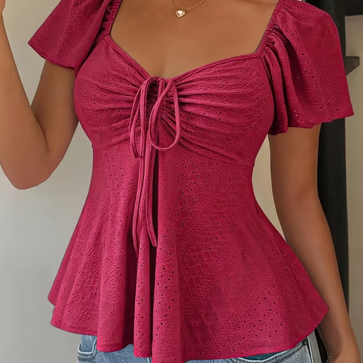 Juliet | Textured Drawstring Peplum Top