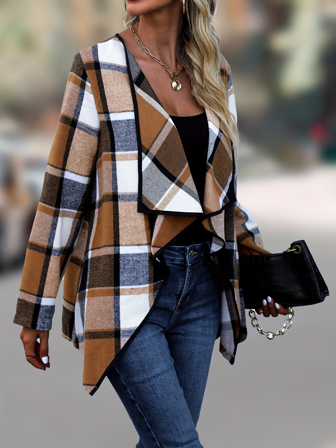 Naomi | Draped Plaid Christmas Coat